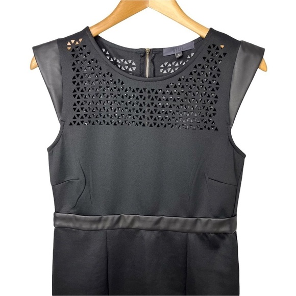 Wyatt Sheath Dress Perforated Black Faux Leather Cap Sleeve Size Large - Picture 2 of 9